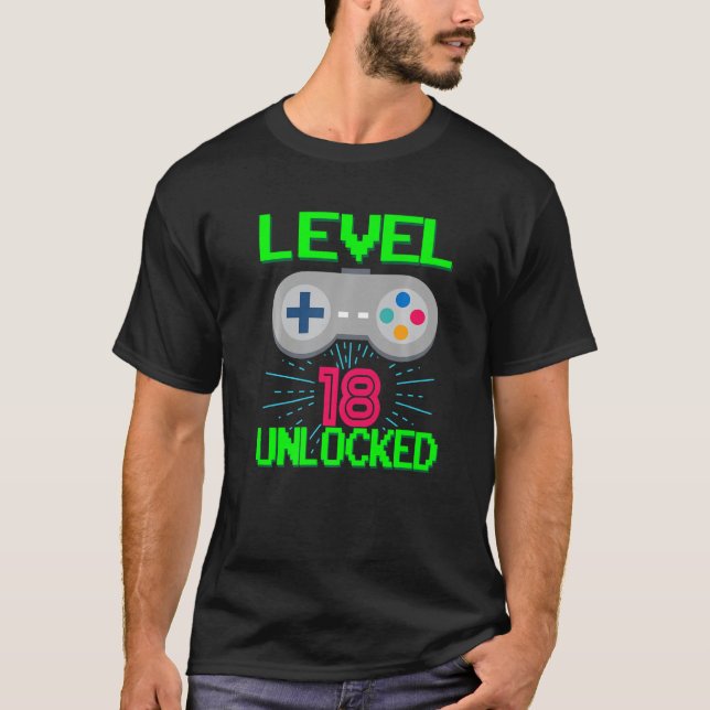 Level 18 Birthday Boy 18 Year Old Video Games Gami T-Shirt (Front)