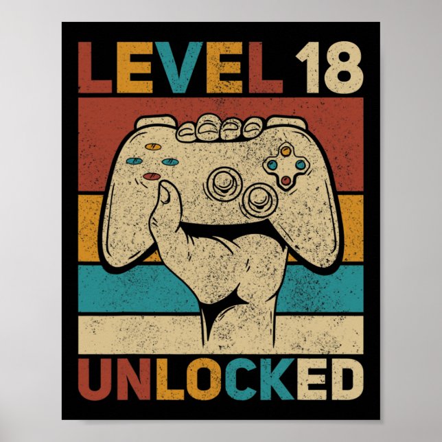 Level 18 Unlocked 18 Year Old Boy Bday Outfit 18th Poster (Front)