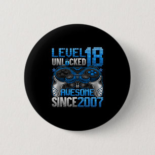Level 18 Unlocked 18 Year Old Gifts Boys 18th Birt Button