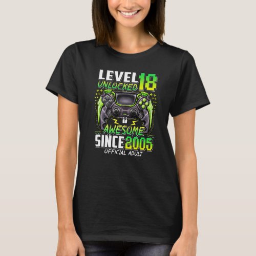 Level 18 Unlocked Awesome Since 2005 18th Birthday T_Shirt