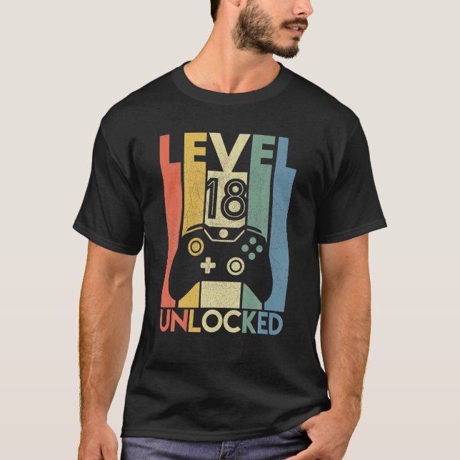 Level 18 Unlocked Funny Video Gamer 18th Birthday T-Shirt (Front)
