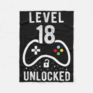 Level 18 Unlocked Video Game 18th Birthday Gift  Fleece Blanket