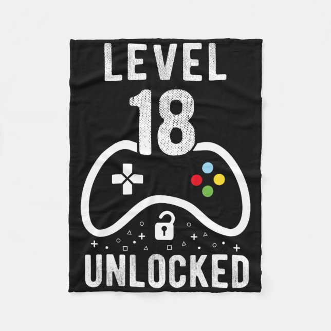 Level 18 Unlocked Video Game 18th Birthday Gift  Fleece Blanket (Front)