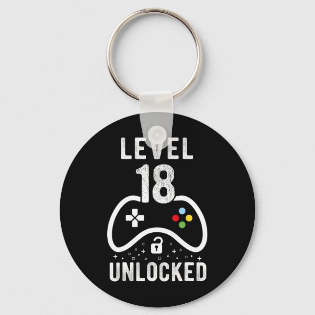 Level 18 Unlocked Video Game 18th Birthday Gift  Keychain (Front)