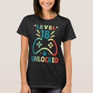Level 18 Unlocked  Video Gamer 18th Birthday  Boys T-Shirt