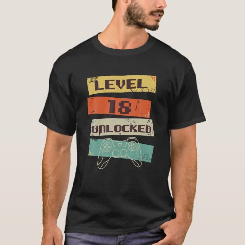 Level 18 Unlocked Vintage Video Gamers 18Th Birthd T_Shirt
