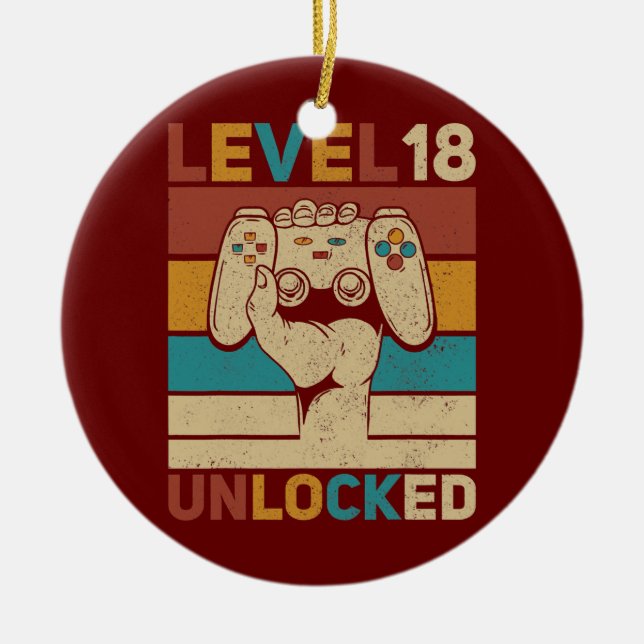 Level 18 Year Old Unlocked 18th Birthday Gamer Ceramic Ornament (Front)