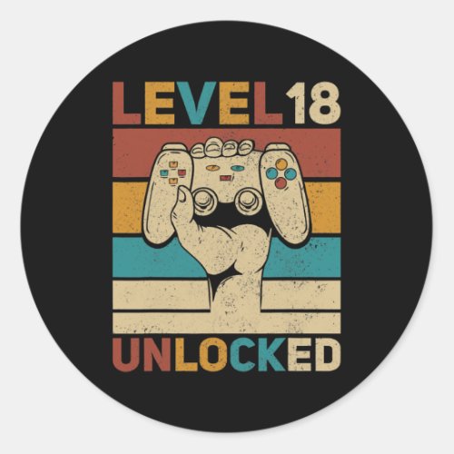 Level 18 Year Old Unlocked 18th Birthday Gamer Classic Round Sticker