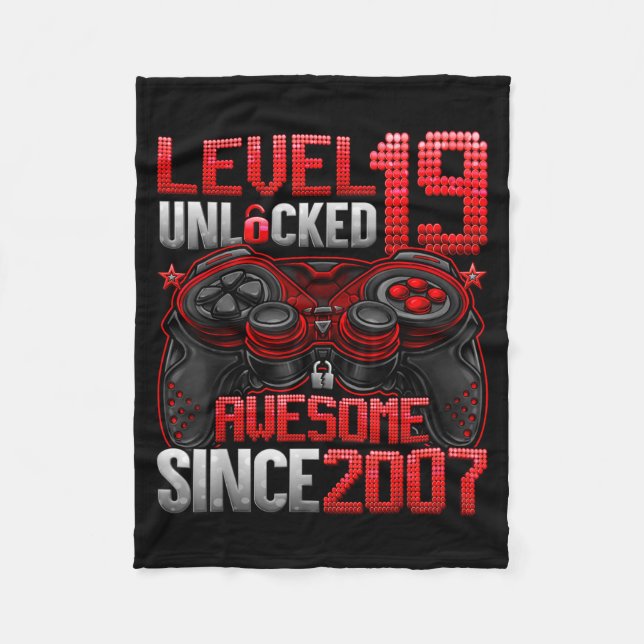 Level 19 Unlocked 19 Year Old Boys 19th Birthday B Fleece Blanket (Front)