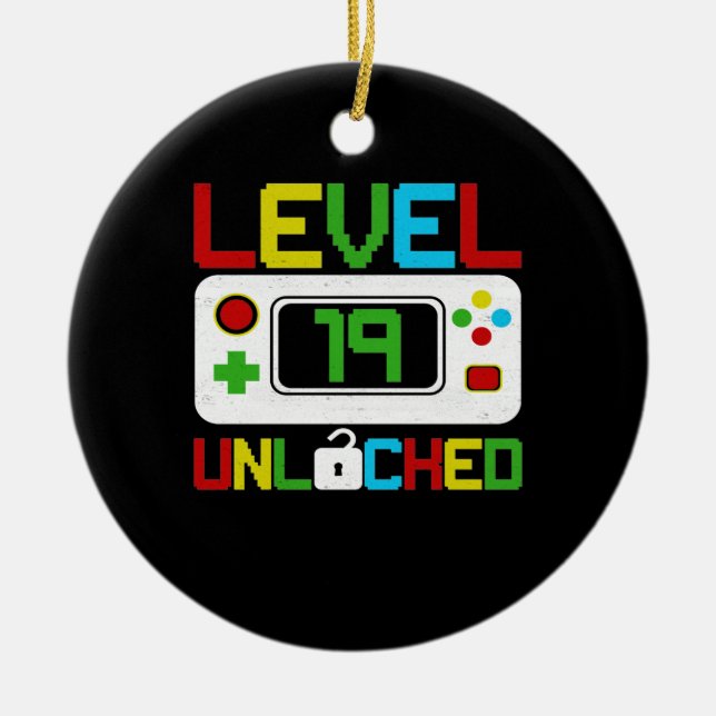 Level 19 Unlocked Video Game 10th Birthday Gift Ceramic Ornament (Front)