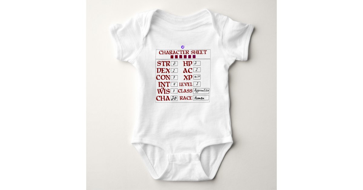 Level 1 Human Baby RPG Character Sheet Baby Bodysuit | Zazzle.com