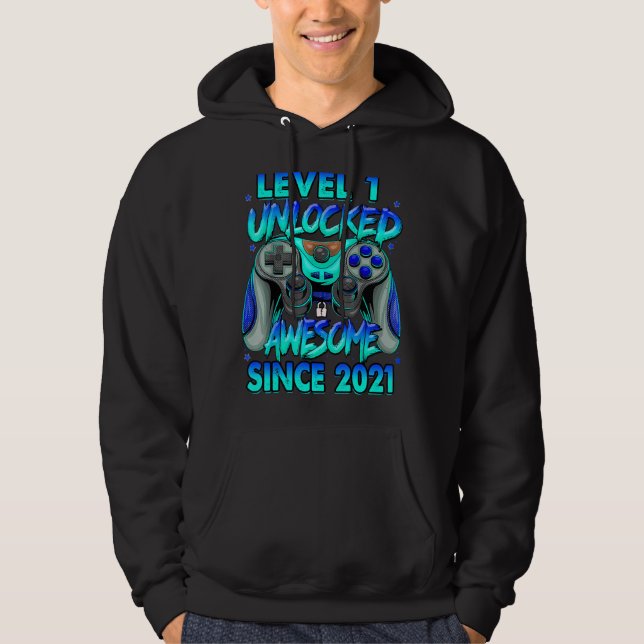 Level 1 Unlocked Awesome Since 2021 1st Birthday G Hoodie (Front)