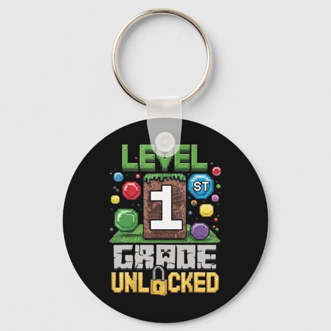 Level 1st Grade Unlocked Video Game First Day Back Keychain (Front)