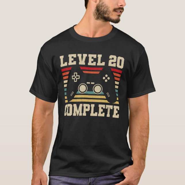 Level 20 Complete 20th Birthday Video Gamer T-Shirt (Front)