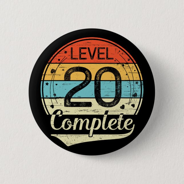 Level 20 Complete Retro 20th Wedding Anniversary T Button (Front)
