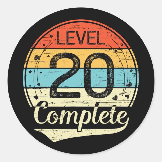 Level 20 Complete Retro 20th Wedding Anniversary T Classic Round Sticker (Front)