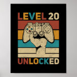 Level 20 Unlocked 20th Birthday 20 Year Old Gamer Poster<br><div class="desc">Level 20 Unlocked 20th Birthday 20 Year Old Gamer Women Men Gift. Perfect gift for your dad,  mom,  papa,  men,  women,  friend and family members on Thanksgiving Day,  Christmas Day,  Mothers Day,  Fathers Day,  4th of July,  1776 Independent day,  Veterans Day,  Halloween Day,  Patrick's Day</div>