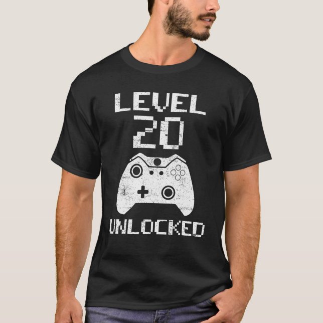 Level 20 Unlocked Funny Video Gamer 20th Birthday T-Shirt (Front)