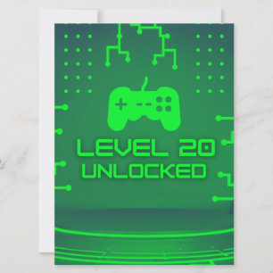 Level 20 Unlocked Gaming 20th Birthday  Invitation