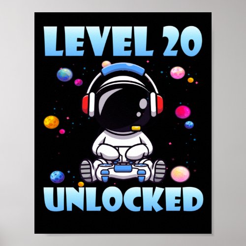 Level 20 Unlocked Video Game 20th Birthday PC Gami Poster