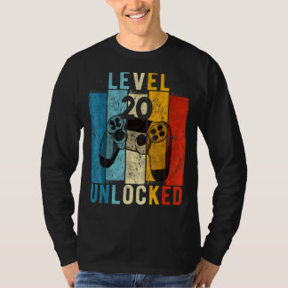 Level 20 Unlocked Video Gamer 20 Year Old 20th Bir T-Shirt
