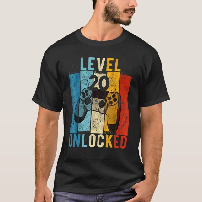 Level 20 Unlocked Video Gamer 20 Year Old 20th Bir T-Shirt (Front)