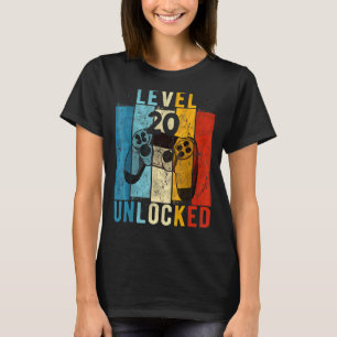 Level 20 Unlocked Video Gamer 20 Year Old 20th Bir T-Shirt