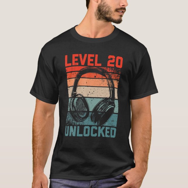 Level 20 Unlocked Video Gamer Lovers 20th Birthday T-Shirt (Front)
