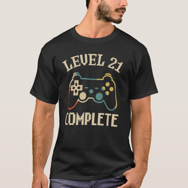Level 21 Complete 21th Birthday Video Gamer T-Shirt (Front)