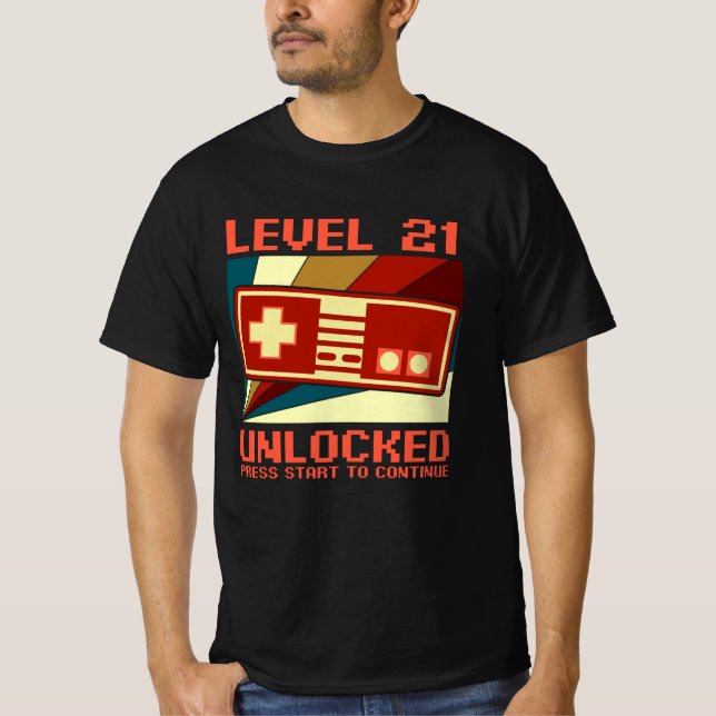 LEVEL 21 UNLOCKED 21 Birthday Gift Gamer T-Shirt (Front)