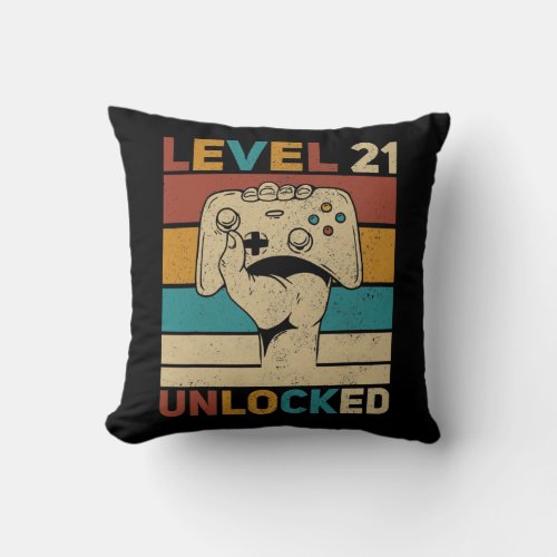 Level 21 Unlocked 21st Birthday 21 Years Old Throw Pillow