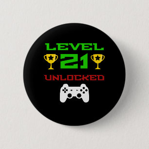 Level 21 Unlocked 21st birthday Gaming Shirt Gamer Button