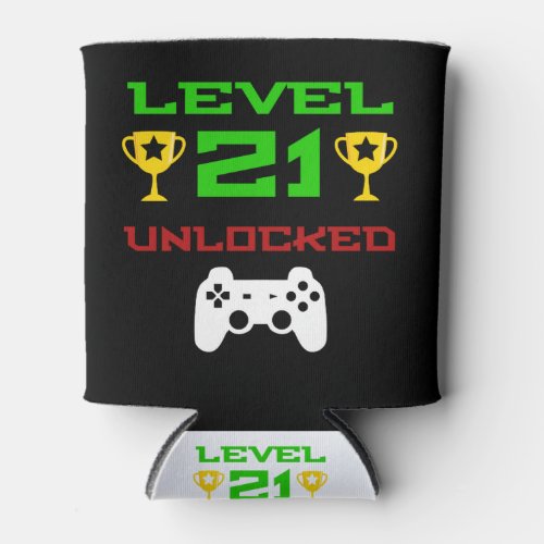 Level 21 Unlocked 21st birthday Gaming Shirt Gamer Can Cooler