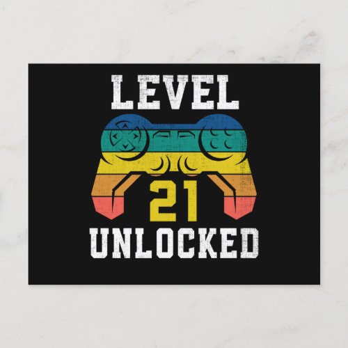 Level 21 Unlocked 21st Gamer Birthday Distressed Postcard