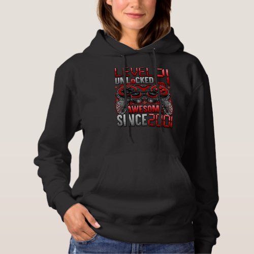 Level 21 Unlocked Awesome Since 2001 21st Birthday Hoodie