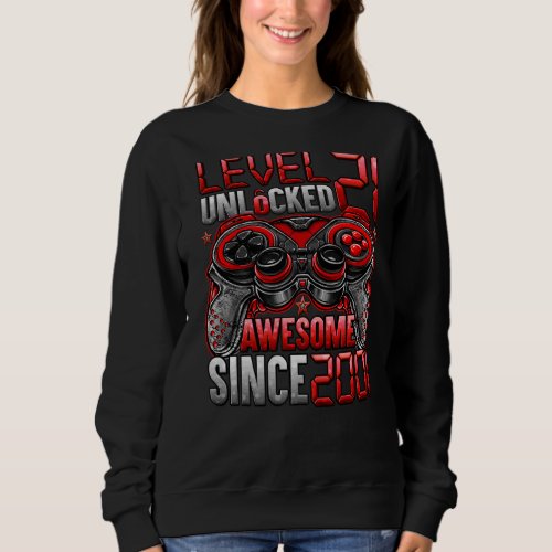 Level 21 Unlocked Awesome Since 2001 21st Birthday Sweatshirt