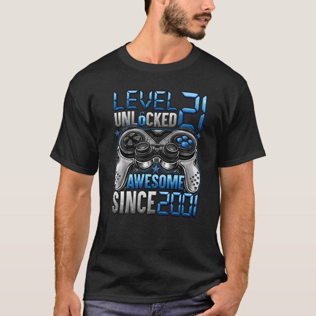 Level 21 Unlocked Awesome Since 2001 21st Birthday T-Shirt (Front)