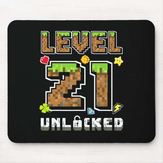 Level 21 Unlocked Birthday 21st Years Bday Gamer P Mouse Pad (Front)