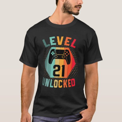 Level 21 Unlocked Birthday Vintage Gamer 21Th Birt T_Shirt