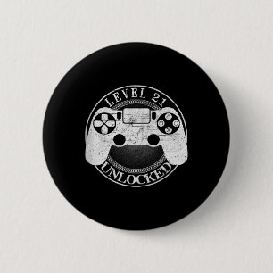 Level 21 Unlocked Funny Video Gamer 21st Birthday  Button