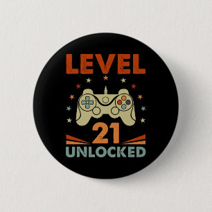 Level 21 Unlocked Video Gamer 21st Birthday 21 Yea Button