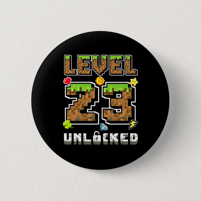 Level 23 Unlocked Birthday 23rd Years Bday Gamer P Button (Front)