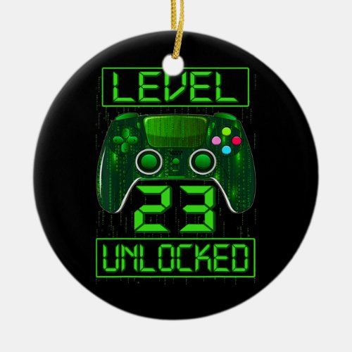 Level 23 Unlocked Funny Video Gamer 23rd Birthday Ceramic Ornament