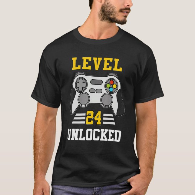 Level 24 Unlocked Funny Video Game 24th Birthday B T-Shirt (Front)