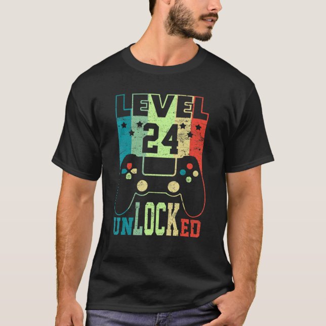 Level 24 Unlocked Shirt Funny Video Gamer 24th Bir (Front)
