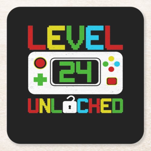 Level 24 Unlocked Video Game 10th Birthday Gift Square Paper Coaster