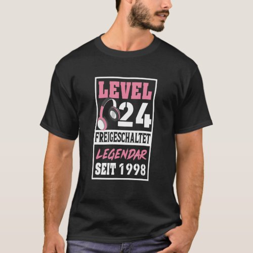 Level 24 Years Gamer Girl Seit 1998 Birthday Video T_Shirt