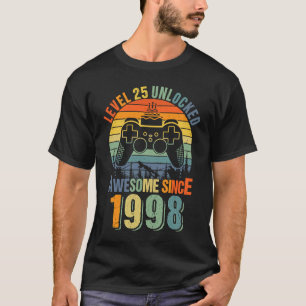 Level 25 Unlocked  25th Birthday Gamer 1998 Boys G T-Shirt