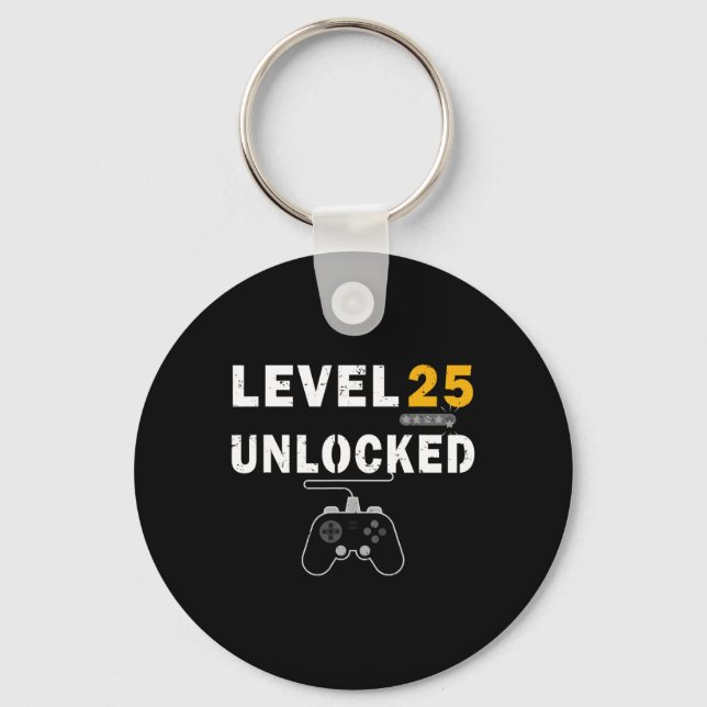 Level 25 Unlocked Video Gamer 25th Birthday Gift V Keychain (Front)