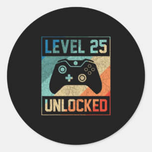 Level 25 Unlocked Video Gamer 25th Birthday Gifts  Classic Round Sticker